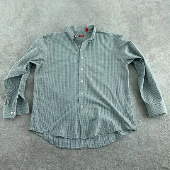 Izod Mens Green & Blue Checkered Long Sleeve Button-Up XL Cotton Blend 4700 - Picture 1 of 9